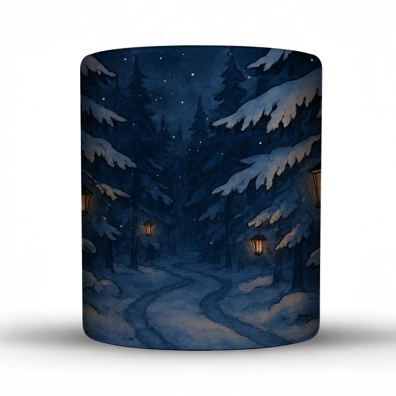 Winter Lanterns Under Silent Pines insulated thermal mugs