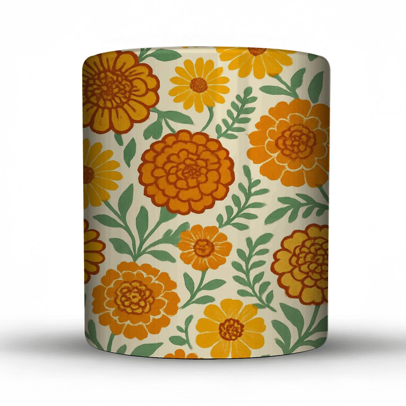 Sunlit Marigold Spiral Garden ceramic coffee mugs