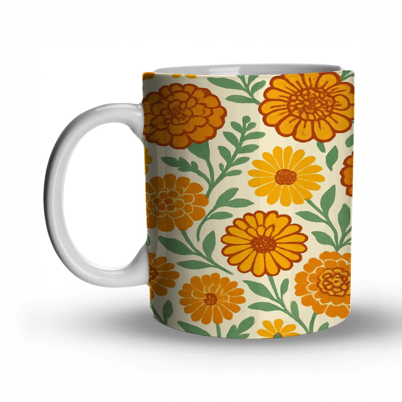Sunlit Marigold Spiral Garden ceramic coffee mugs