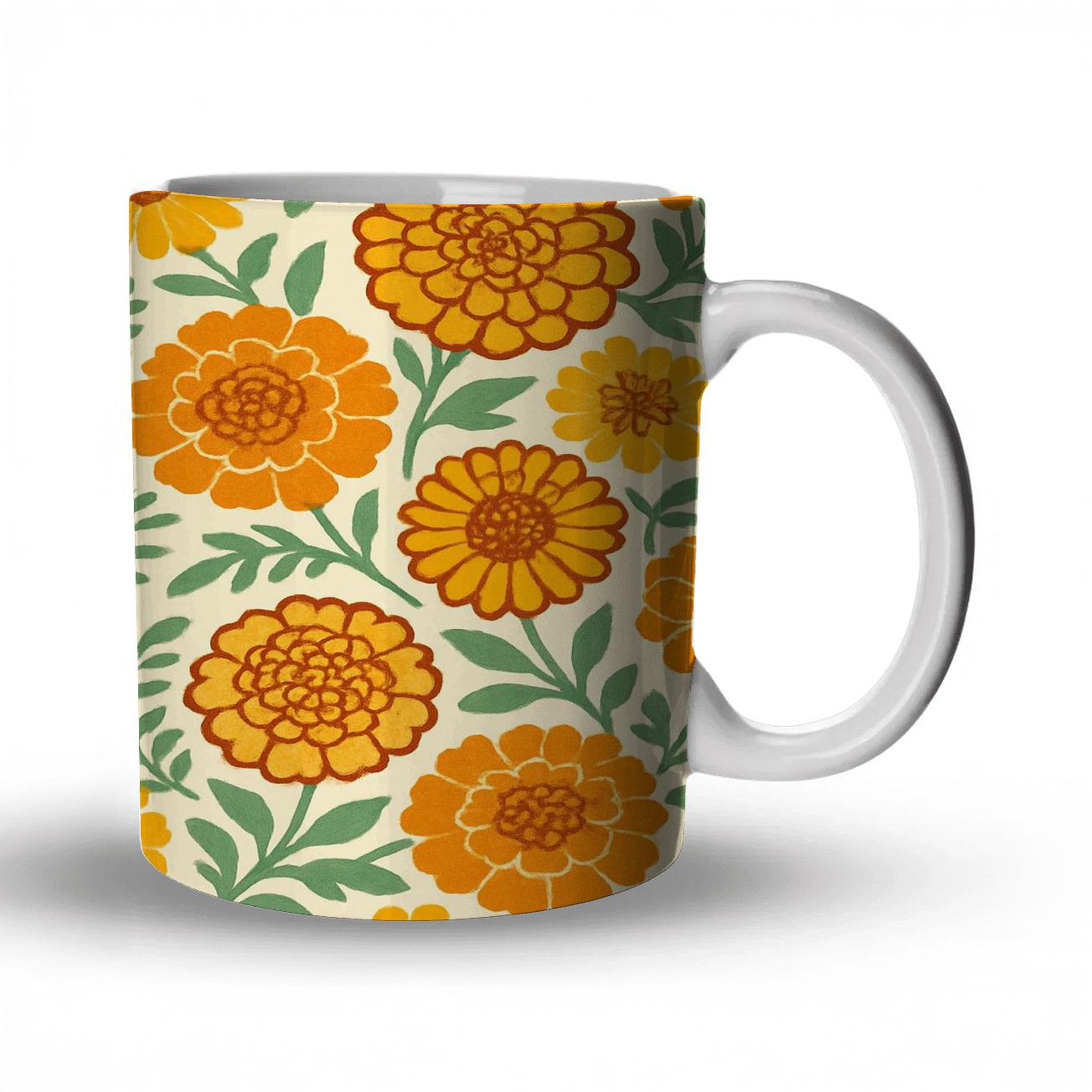 Sunlit Marigold Spiral Garden ceramic coffee mugs