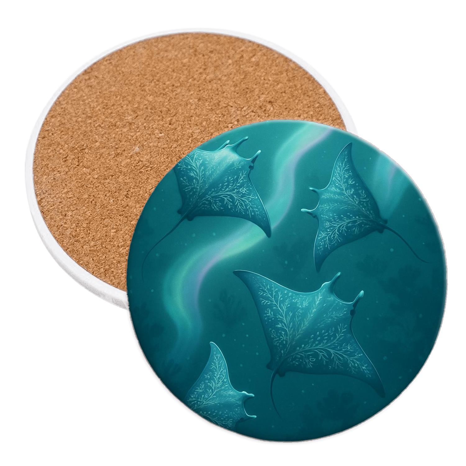 Aurora Reef Manta Rays elegant tabletop coasters