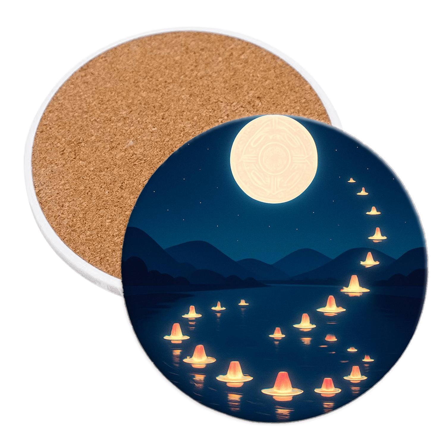 Starship Lantern River For Yi Peng And Mid Autumn Fusion cork coaster sets