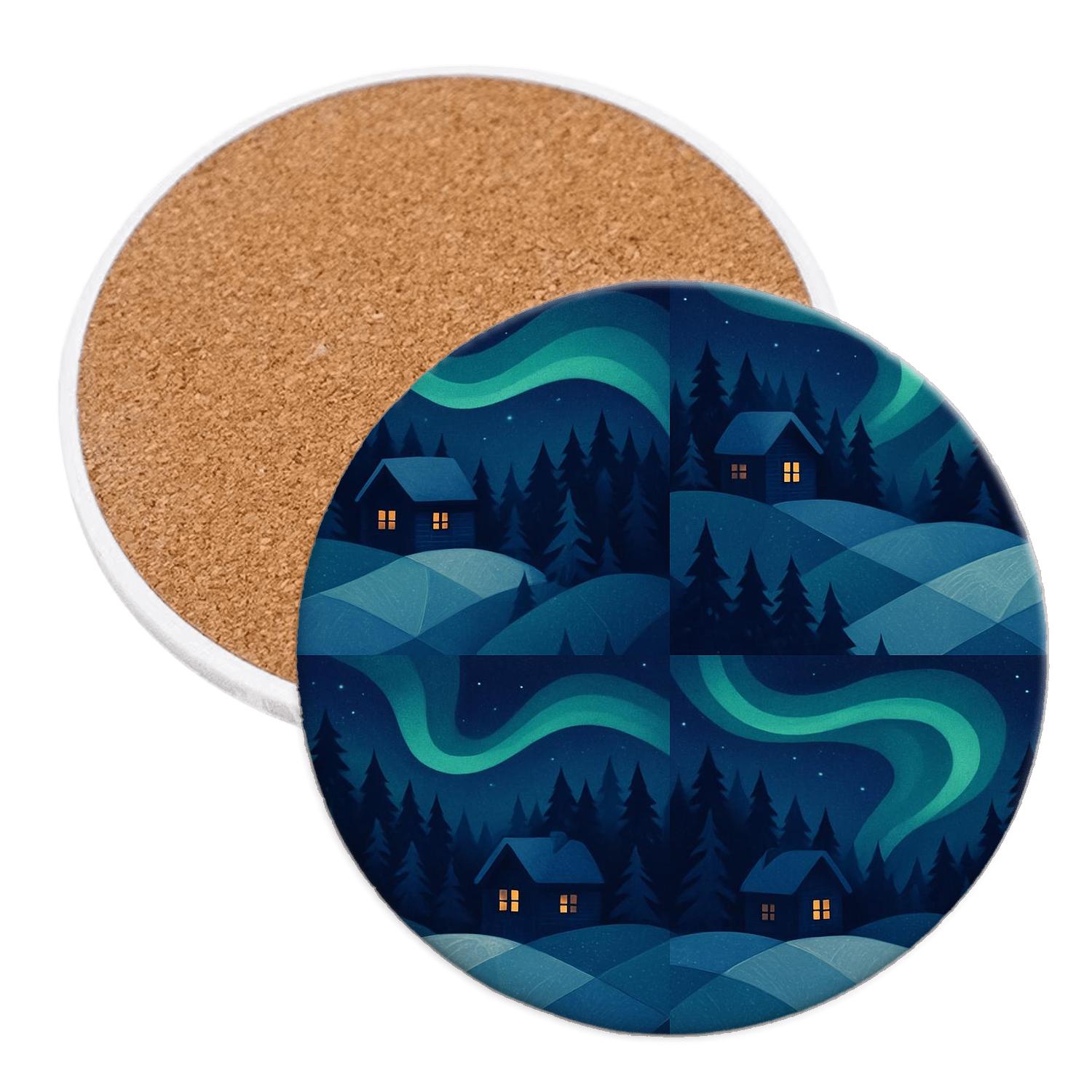 Midwinter Aurora Cabin Quilt custom engraved coasters