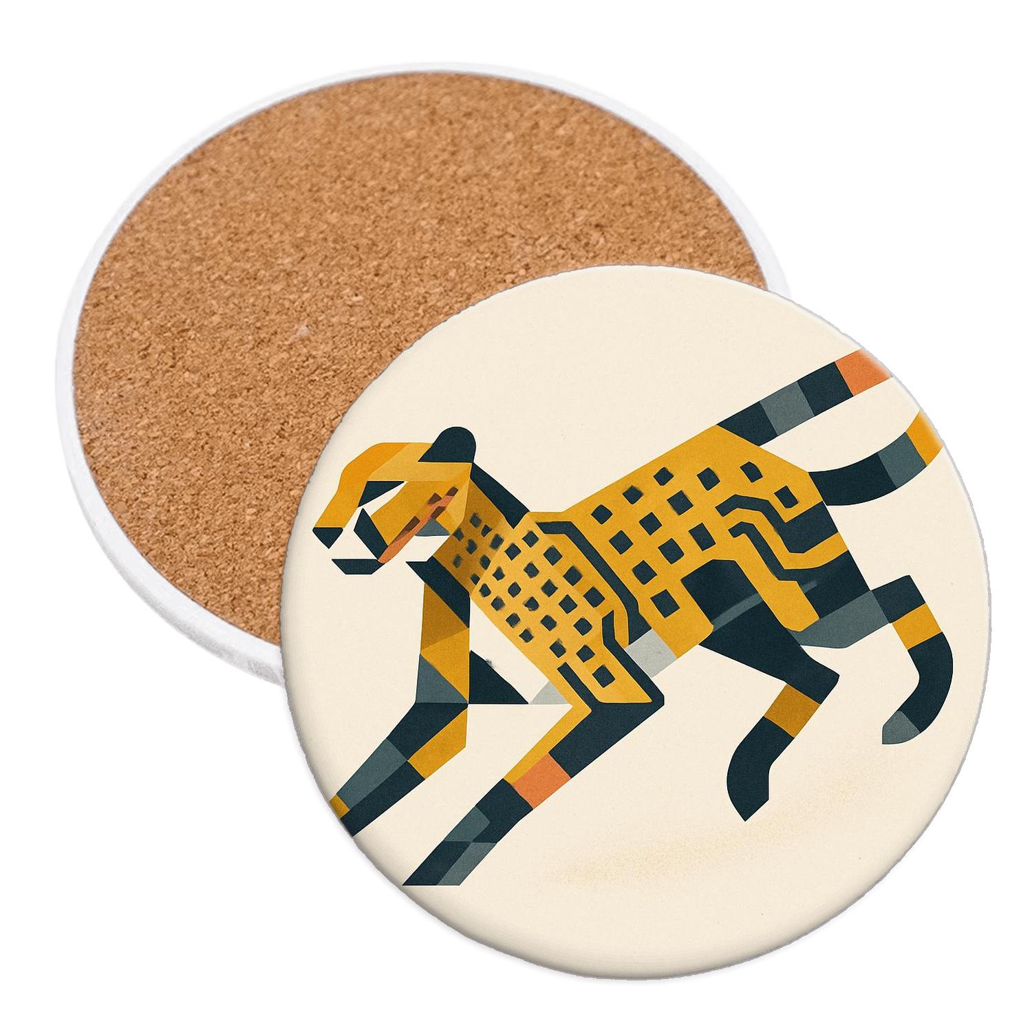 Savanna Circuit Cheetah Mosaic cork coaster sets