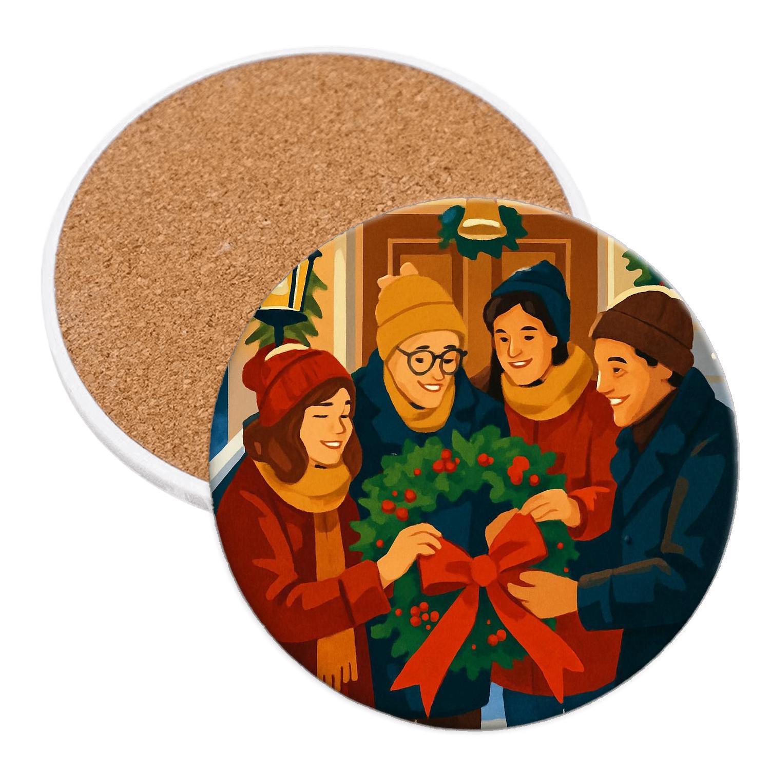Holly Ribbon Reunion custom engraved coasters