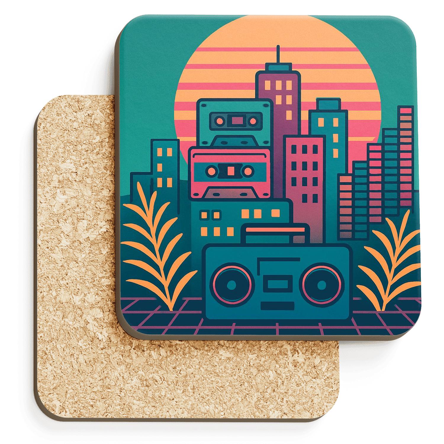 Cassette Skyline Groove decorative beverage coasters