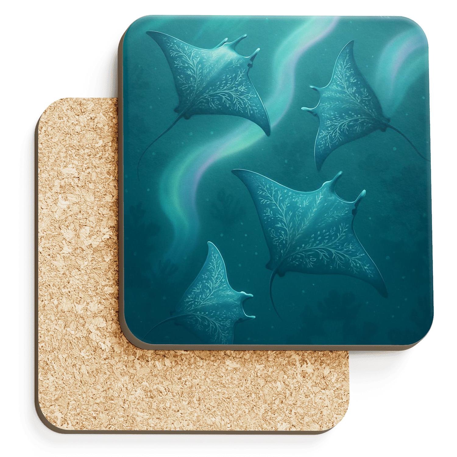 Aurora Reef Manta Rays personalized drink coasters