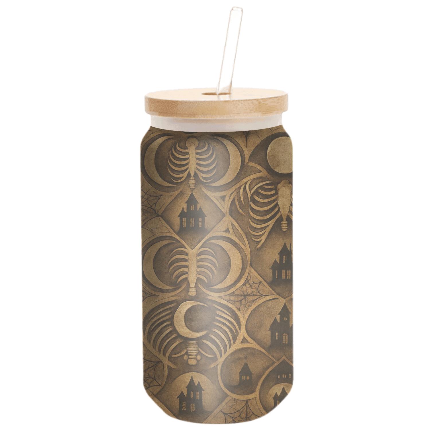 Sepia Moon Phase Parchment Collage Lattice custom engraved glassware