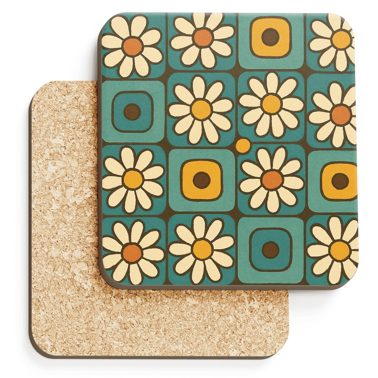 Groovy Kitchen Tile Blossoms cork coaster sets