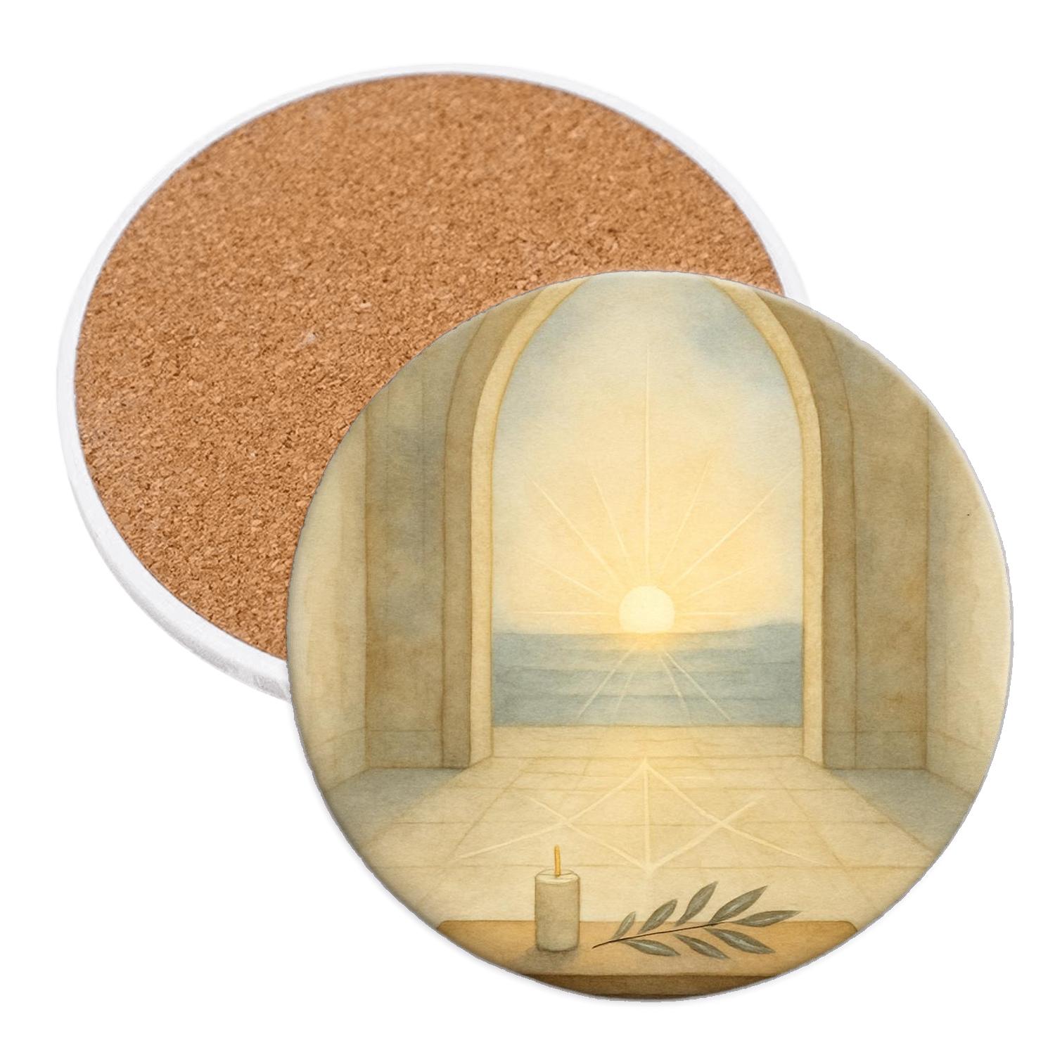 Cathedral Dawn Of Quiet Grace wooden table coasters