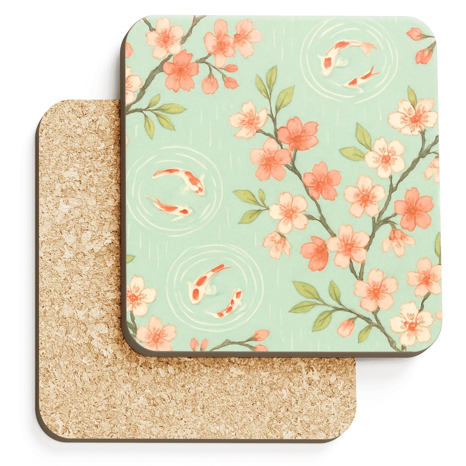 Spring Rain Botanicals And Koi Ripple Garden absorbent drink coasters