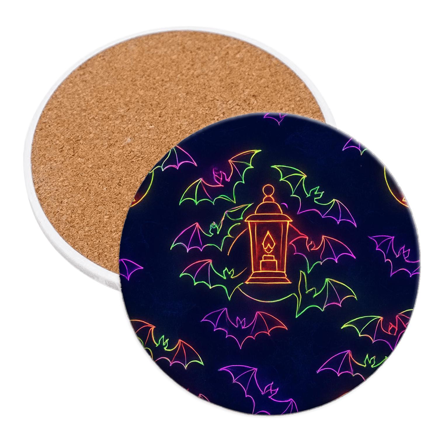 Neon Lantern And Bat Carousel Scatter cork coaster sets