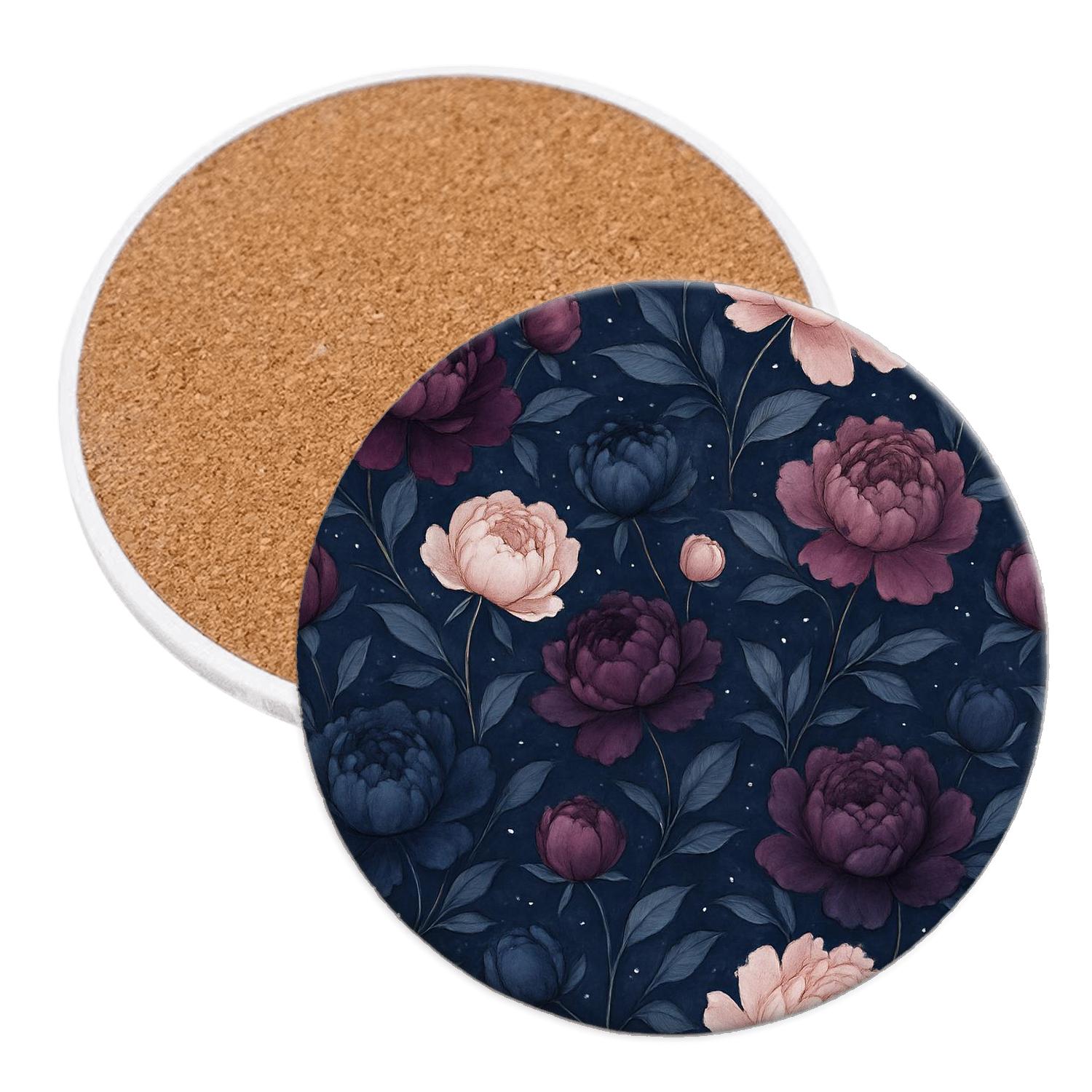 Midnight Peony Constellation Garden cork coaster sets