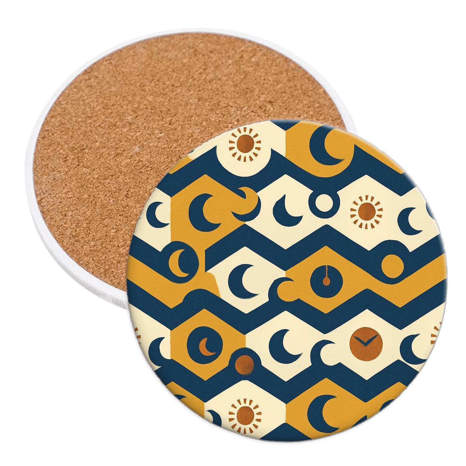 Sun Dial Chevrons And Crescent Motifs coasters for home decor