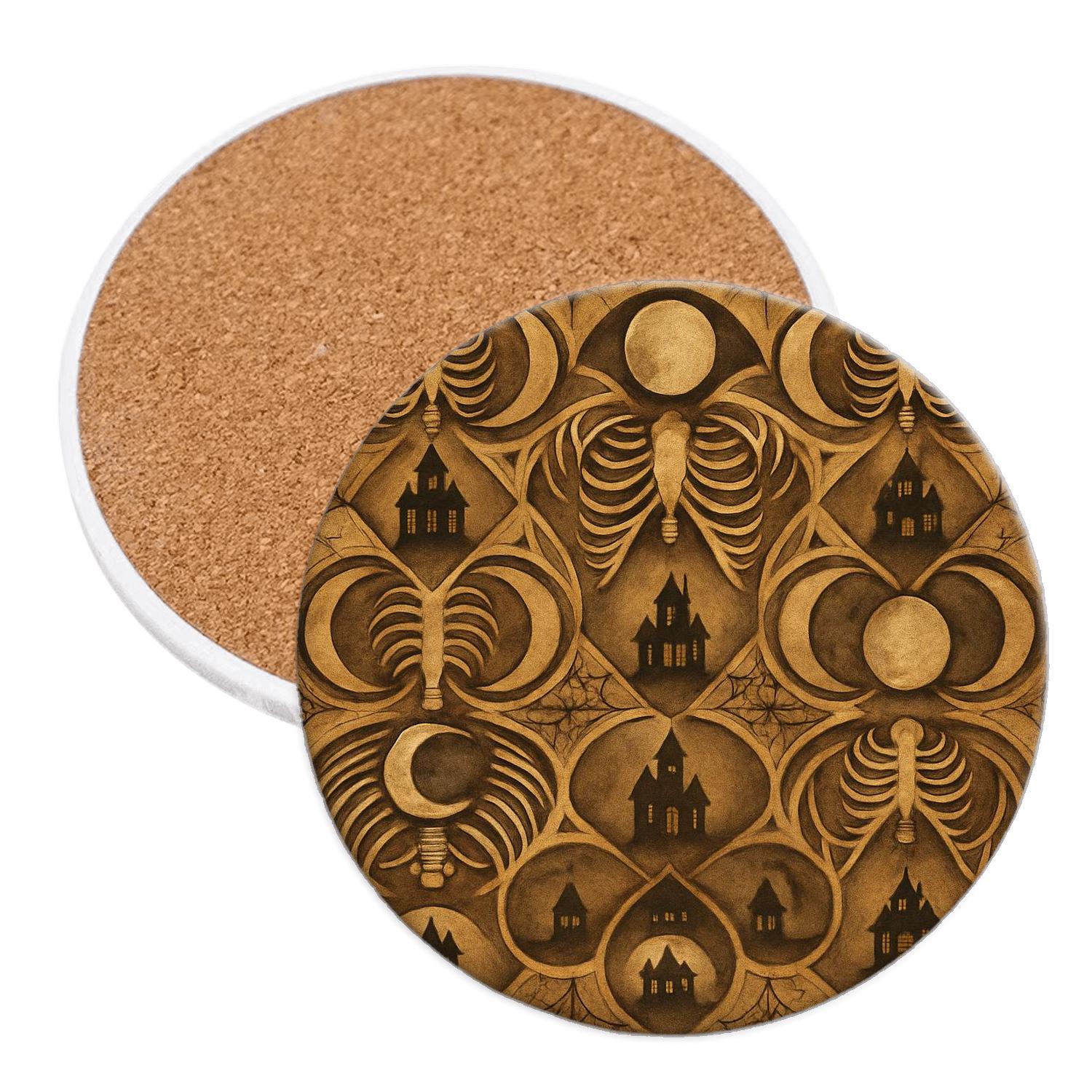 Sepia Moon Phase Parchment Collage Lattice coasters for home decor