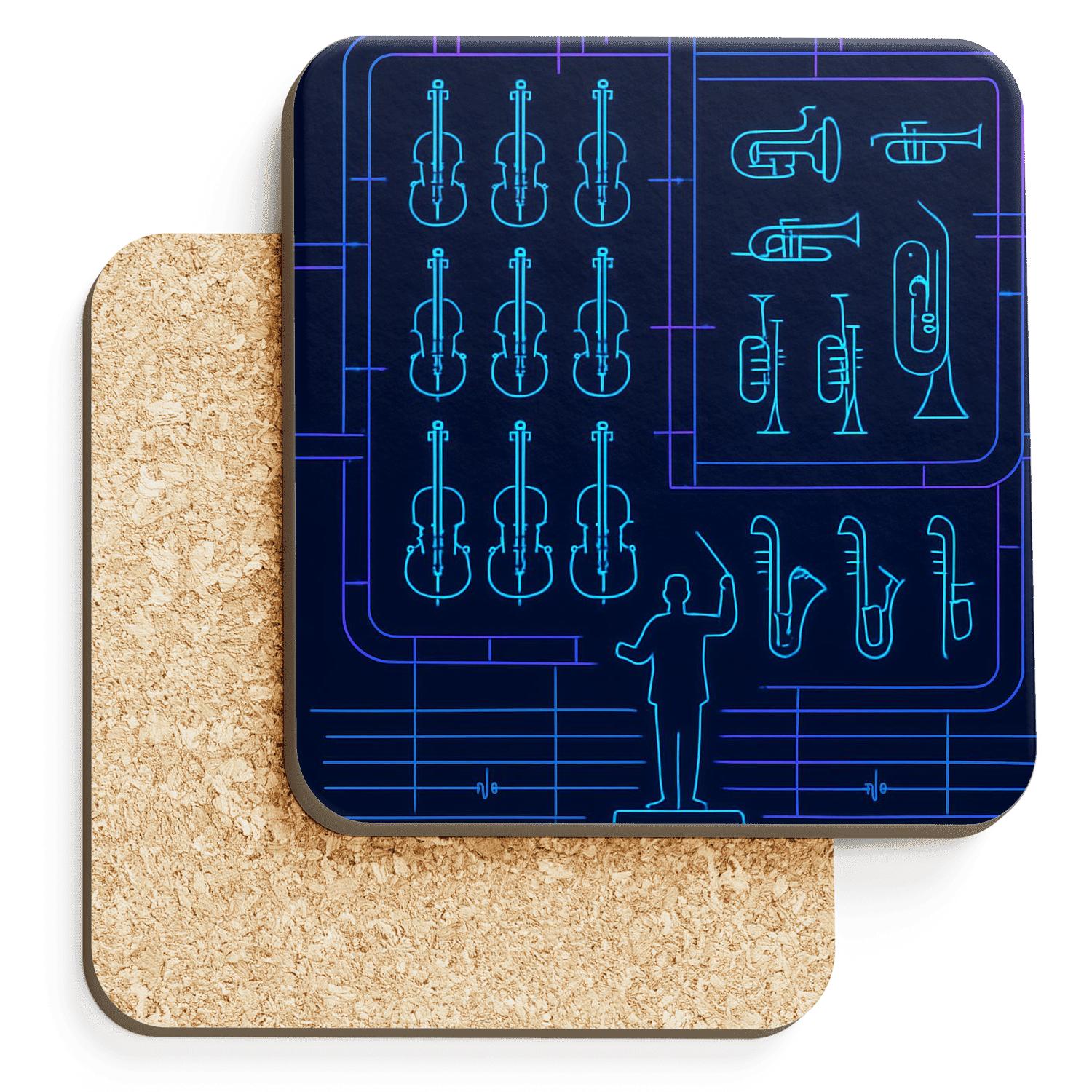 Midnight Orchestra Neon Blueprint coasters for home decor