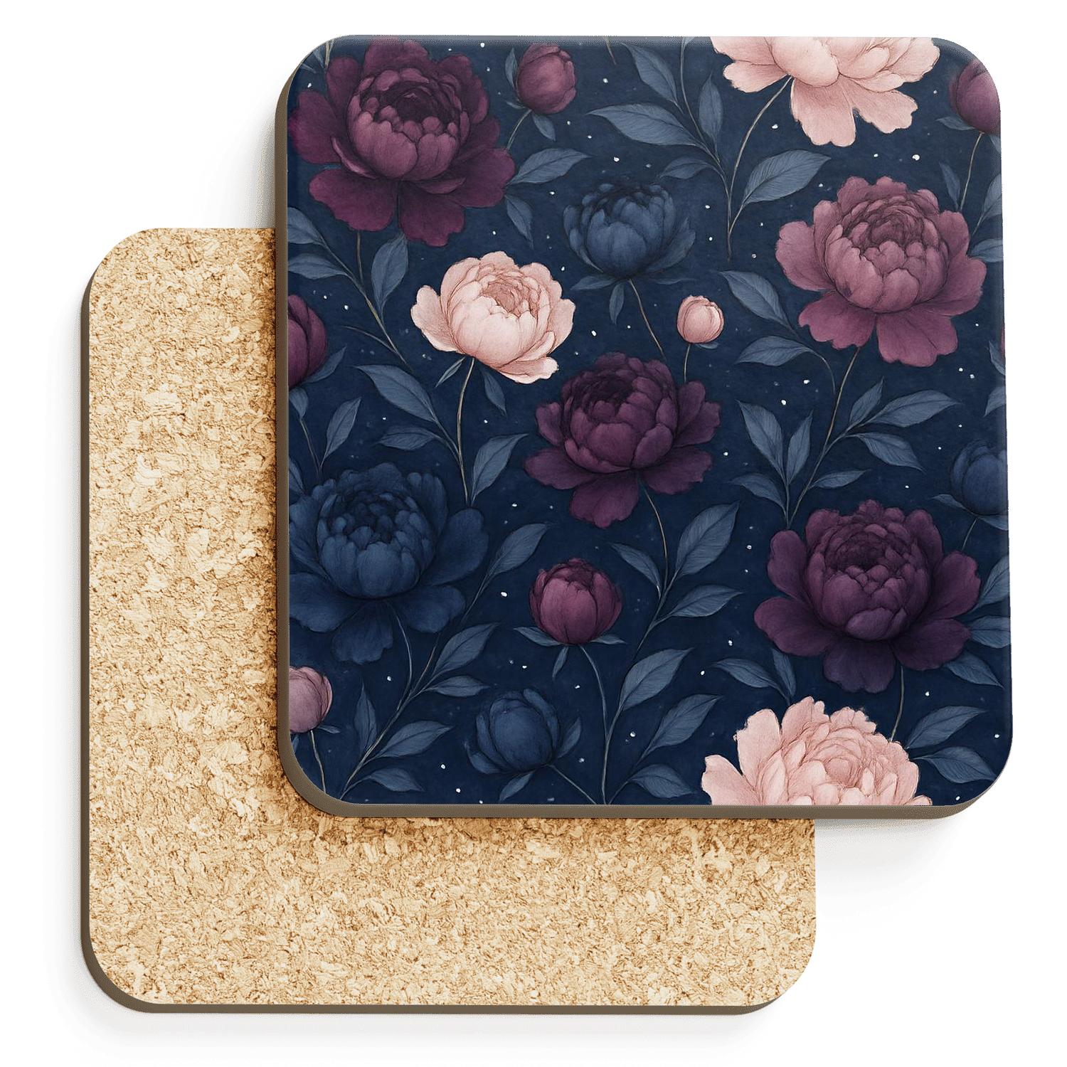 Midnight Peony Constellation Garden custom engraved coasters