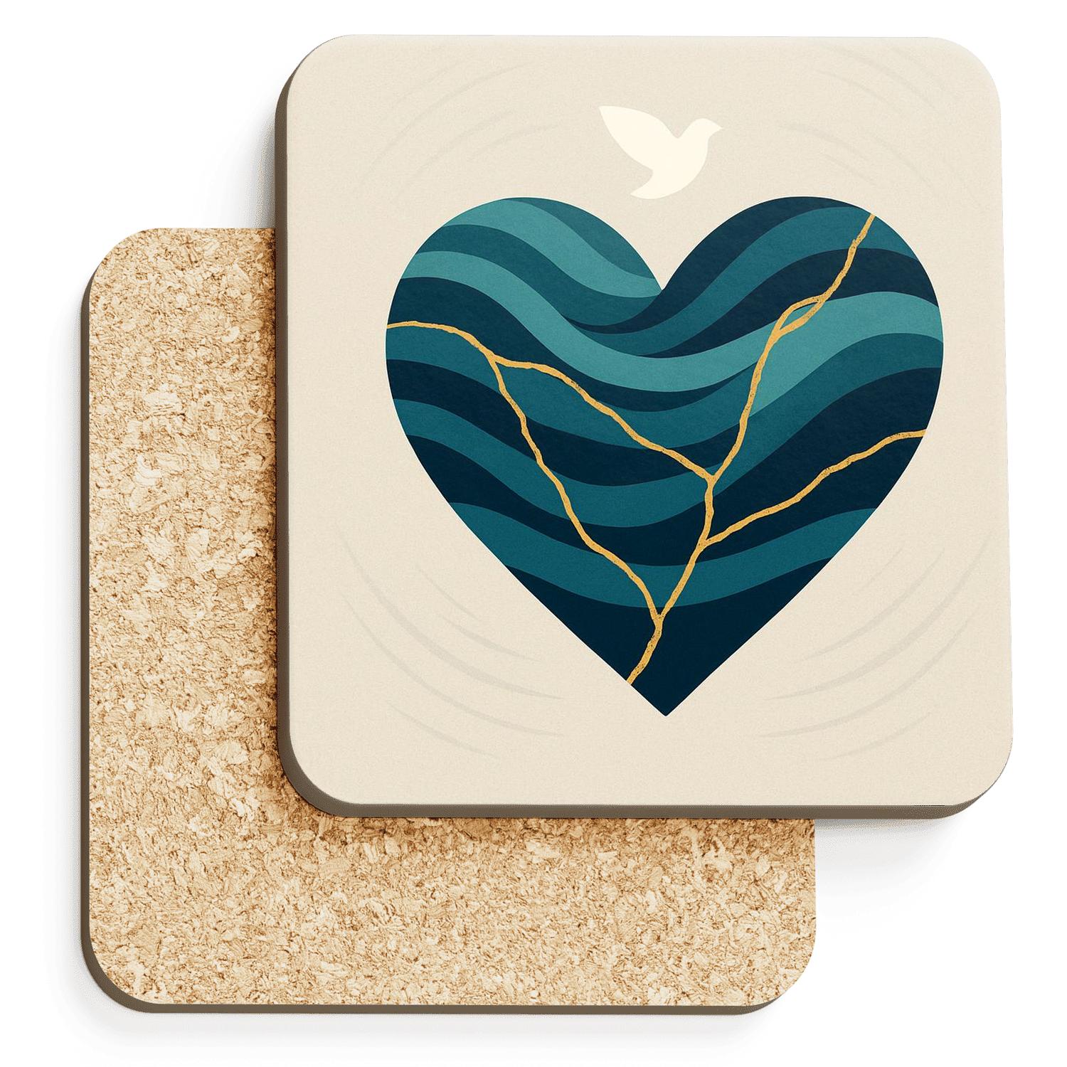 River Of Mercy Kintsugi Heart decorative beverage coasters