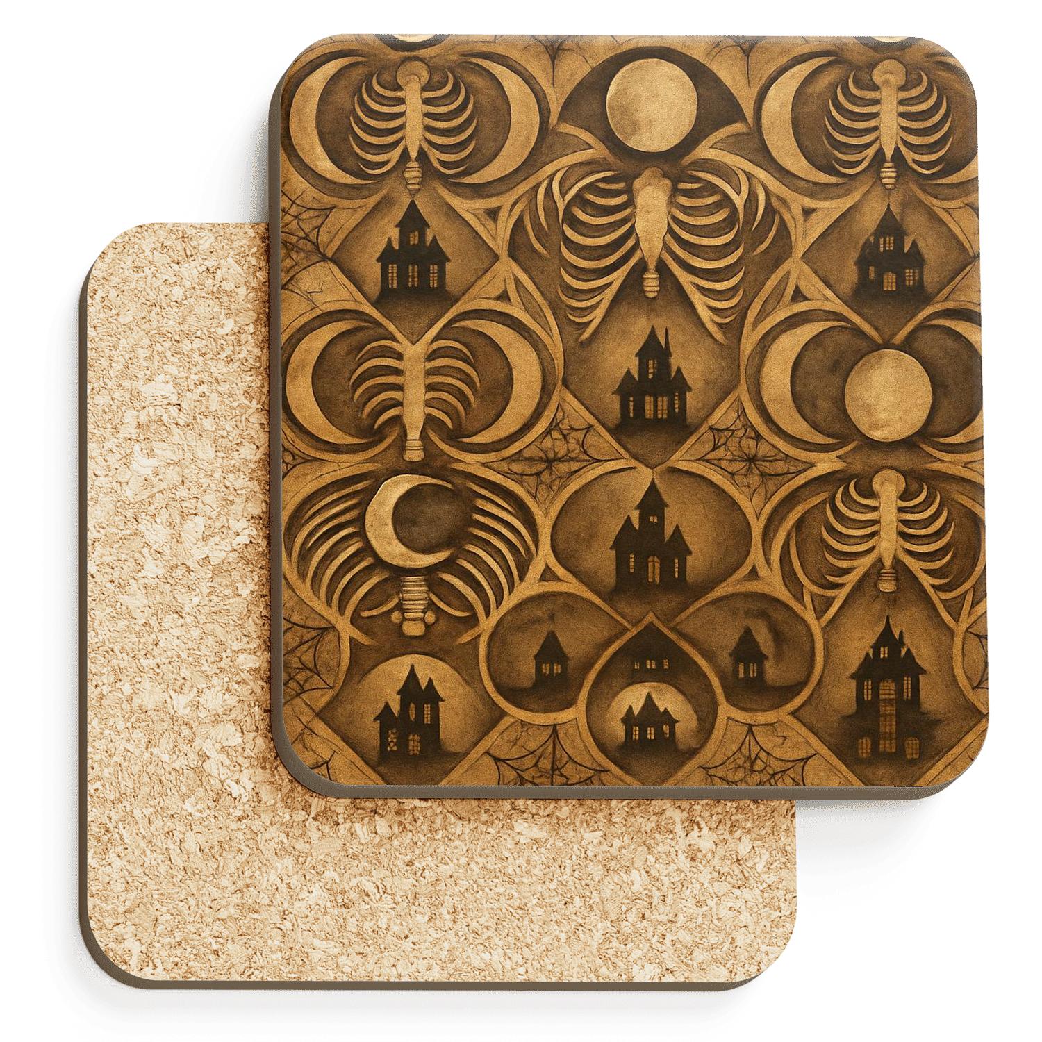 Sepia Moon Phase Parchment Collage Lattice coasters for home decor