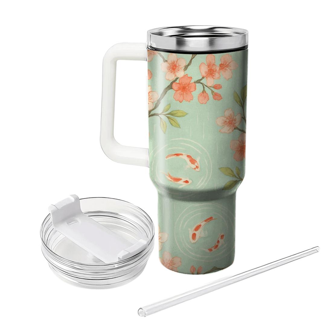 Spring Rain Botanicals And Koi Ripple Garden personalized tumblers