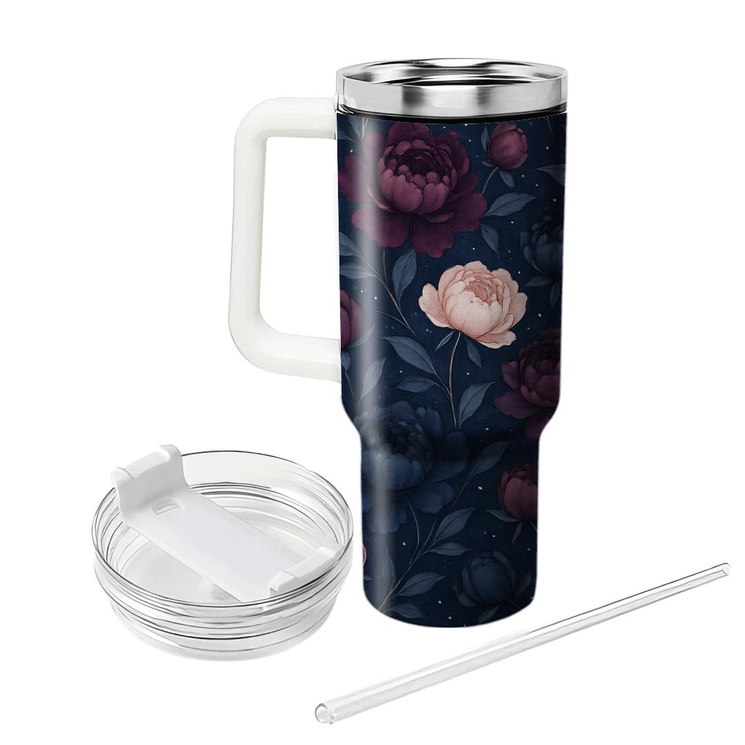Midnight Peony Constellation Garden tumblers with lids