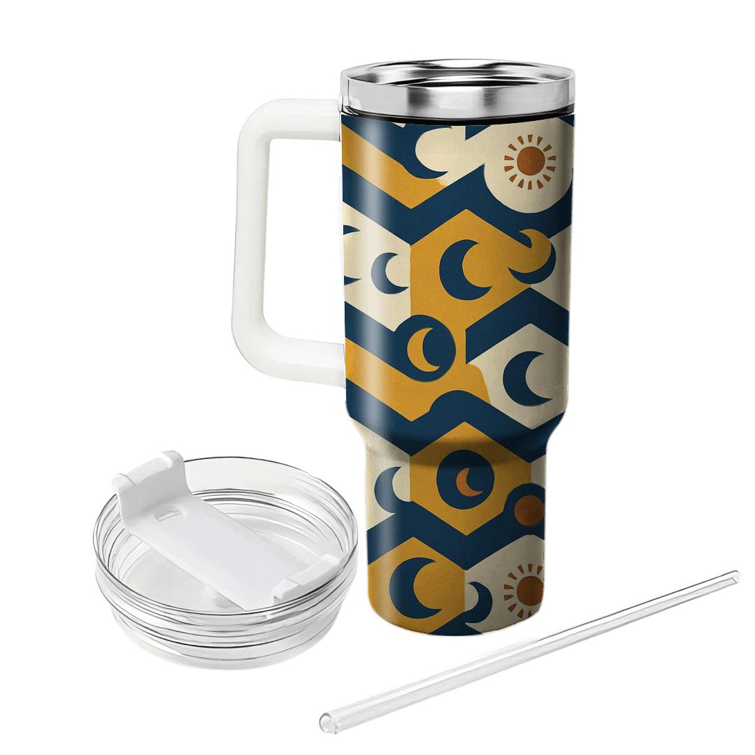Sun Dial Chevrons And Crescent Motifs custom tumblers