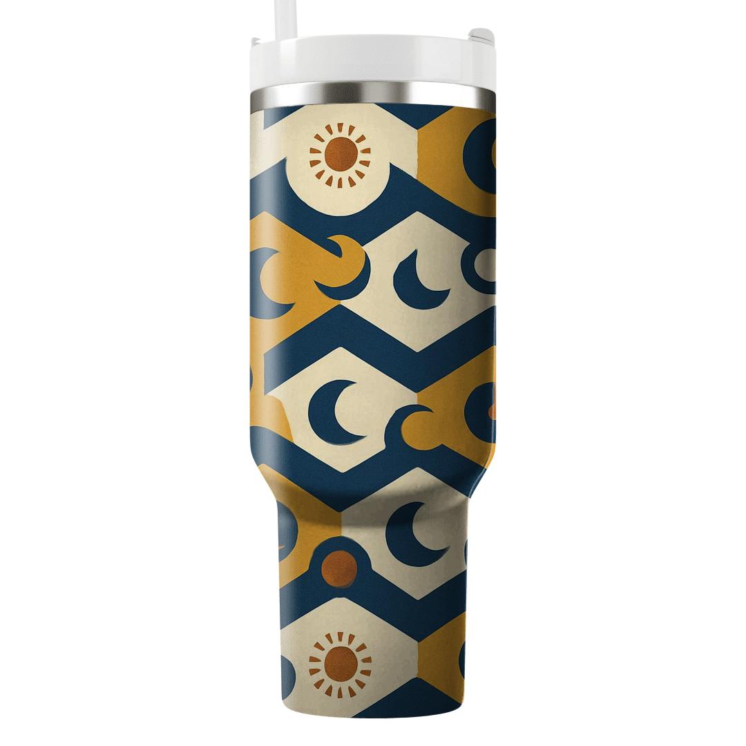 Sun Dial Chevrons And Crescent Motifs custom tumblers