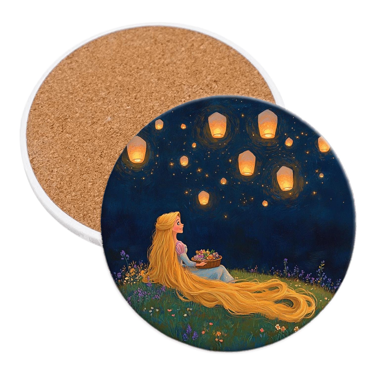Rapunzel Stargazing Lantern Picnic Disney Inspired elegant tabletop coasters