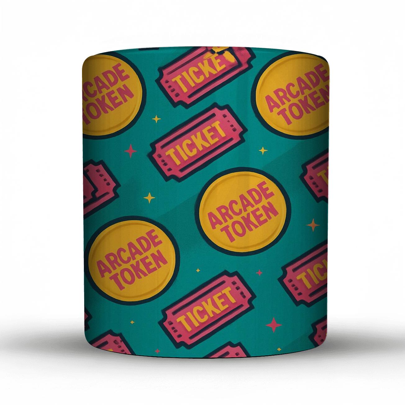 Arcade Token Parade travel mugs with handles