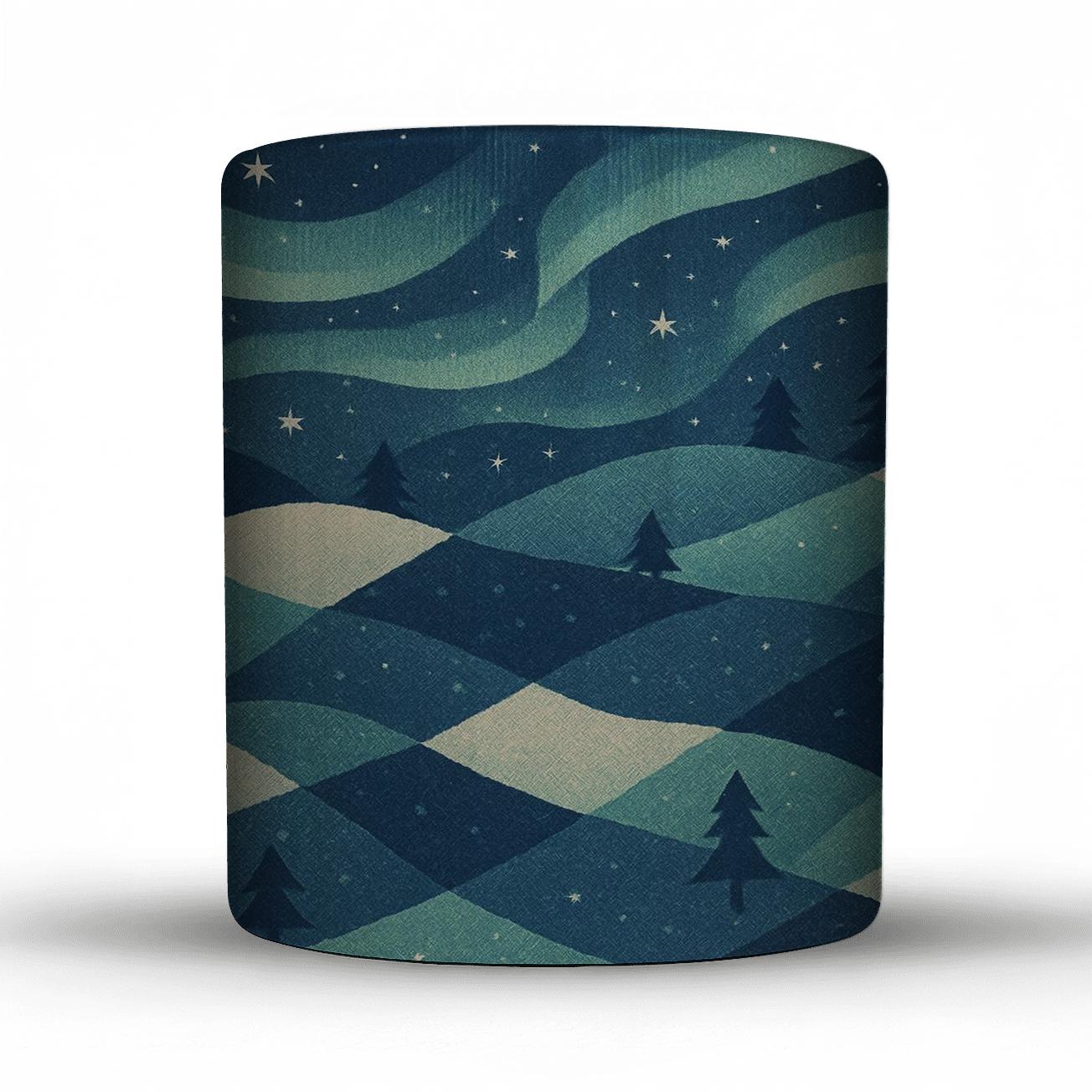 Midwinter Aurora Quiltscape travel mugs with handles