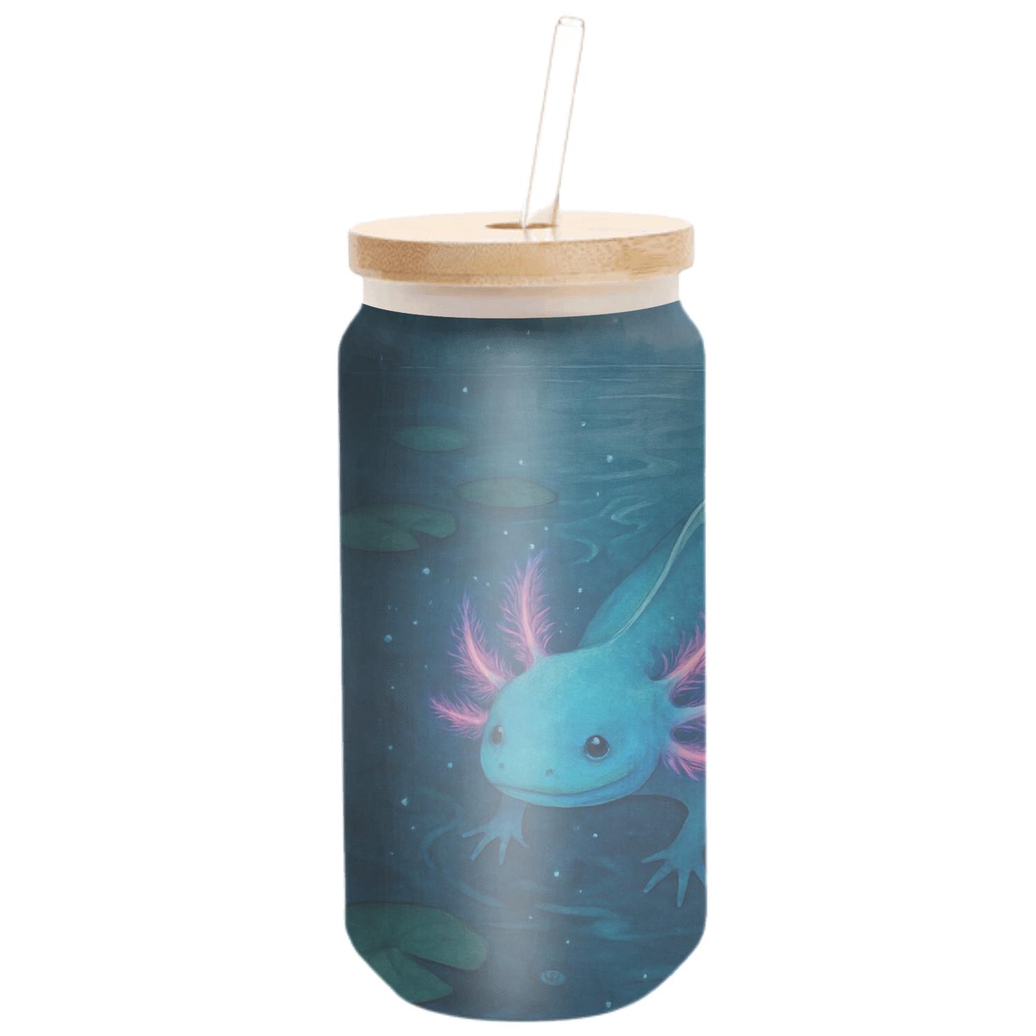 Bioluminescent Axolotl Lagoon artisan blown glass drinkware