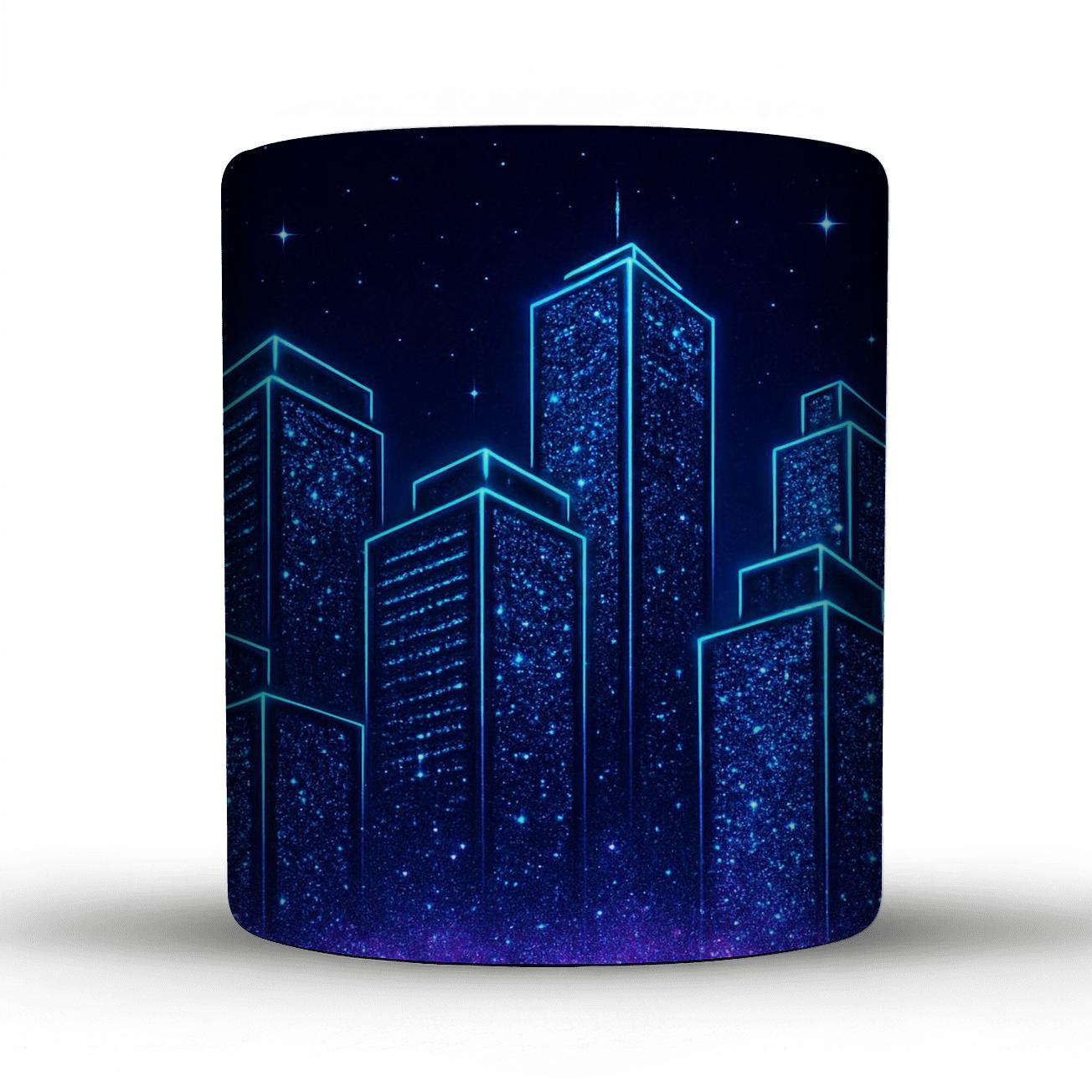 Electric Sapphire Glitter Skyline travel mugs with handles