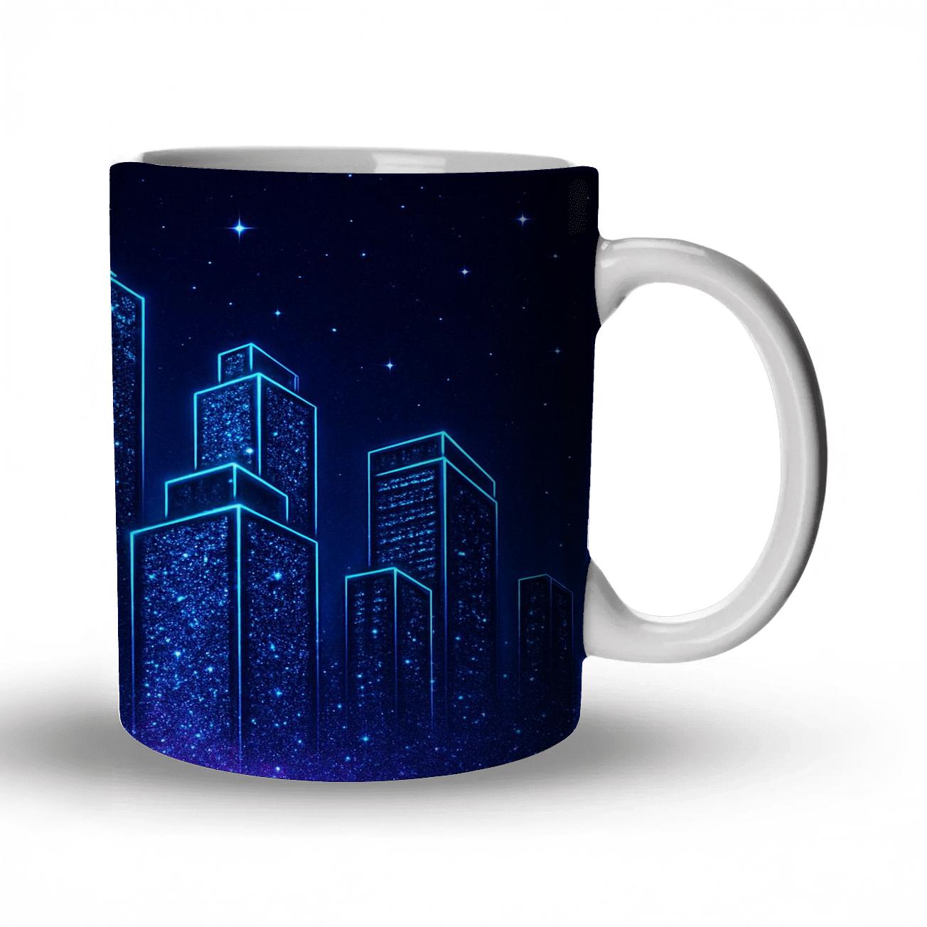 Electric Sapphire Glitter Skyline travel mugs with handles