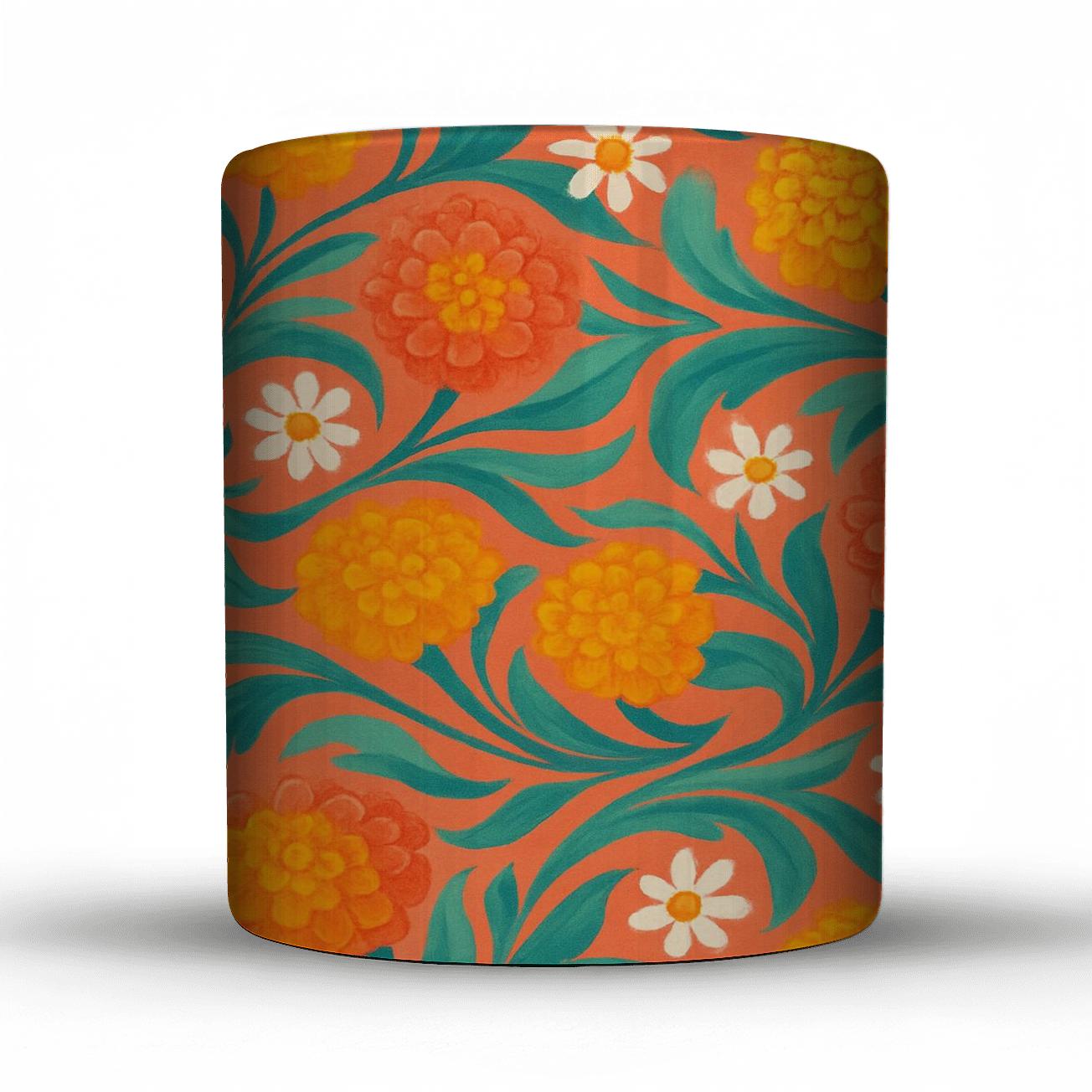Citrus Zinnia Carnival ceramic coffee mugs