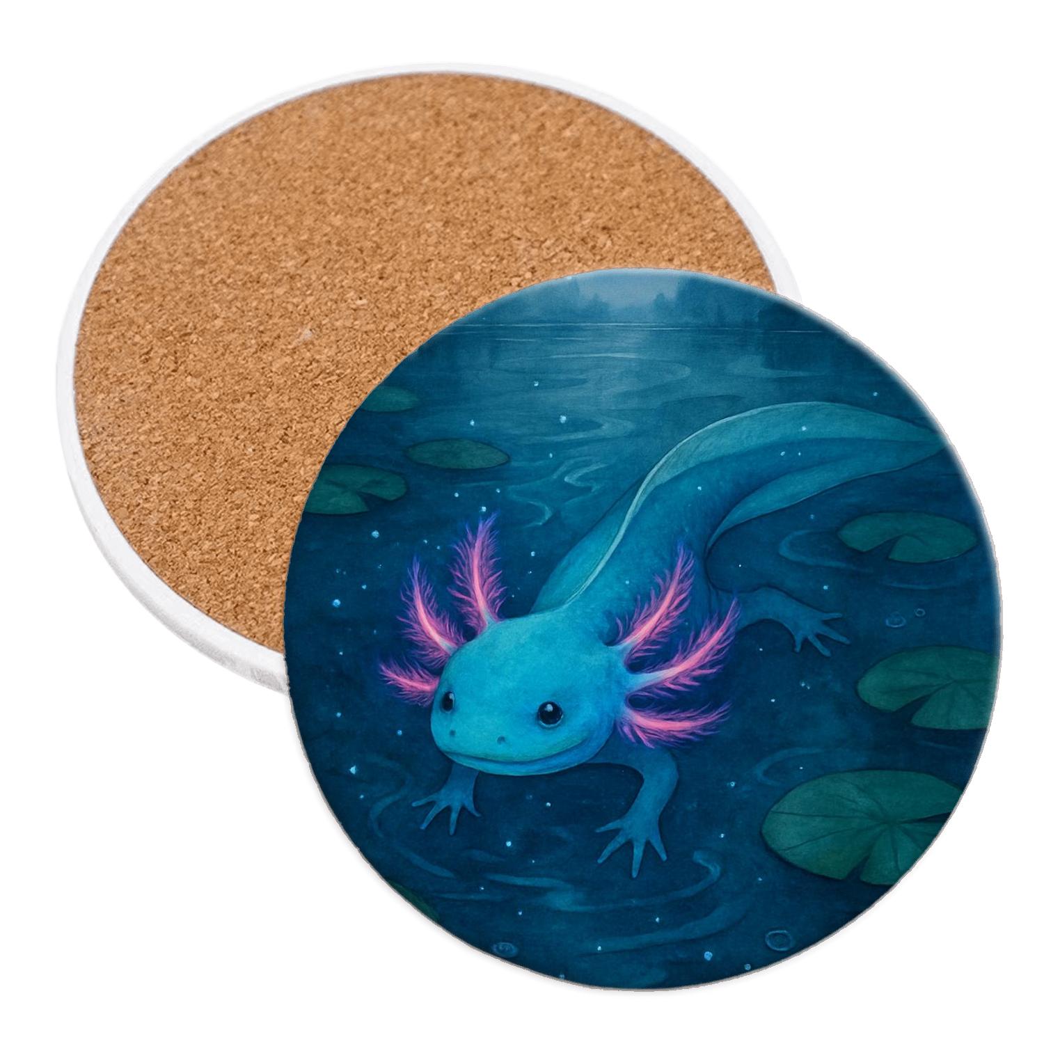 Bioluminescent Axolotl Lagoon personalized drink coasters
