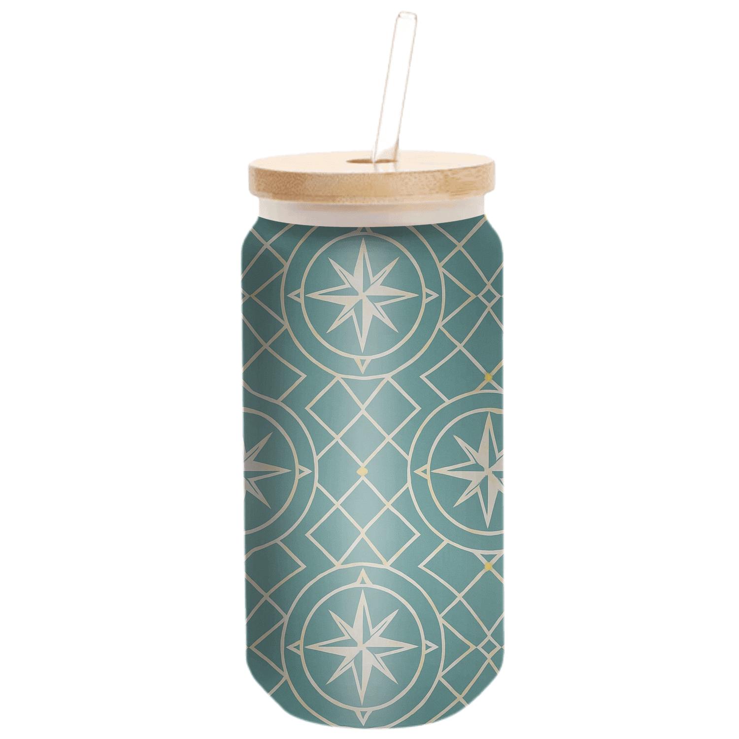 Teal Compass Rose Lattice glassware drinkware
