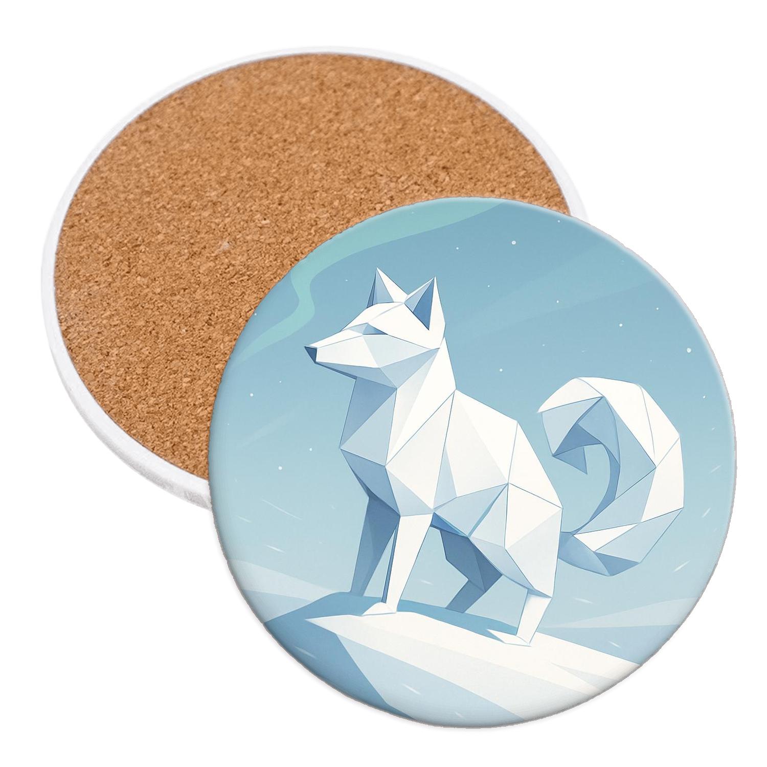 Arctic Fox Origami Snowdrift decorative beverage coasters