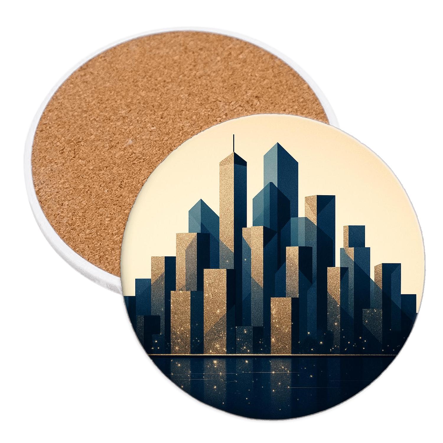 Prismatic Champagne Glitter Skyline wooden table coasters