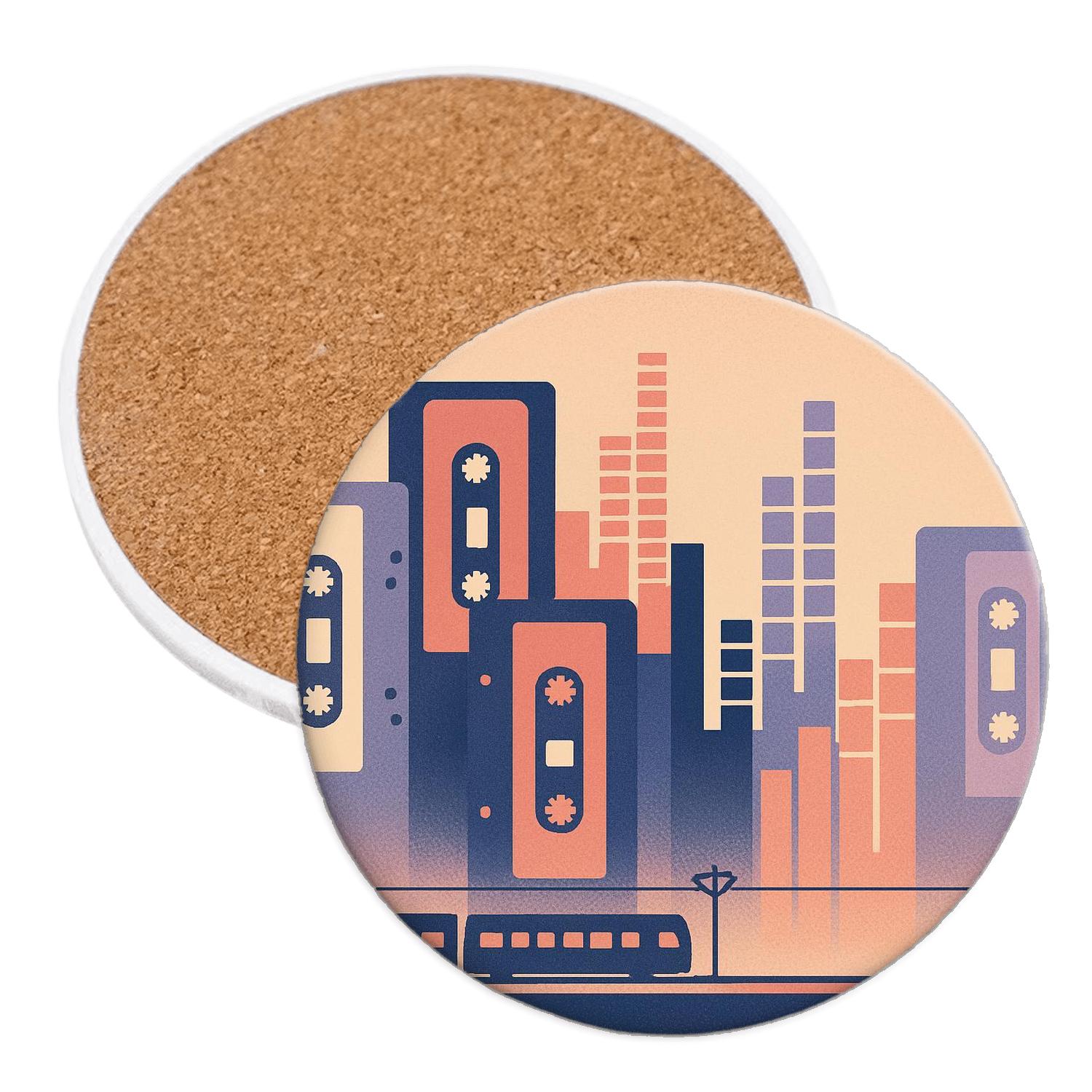 Cassette Skyline Commute personalized drink coasters