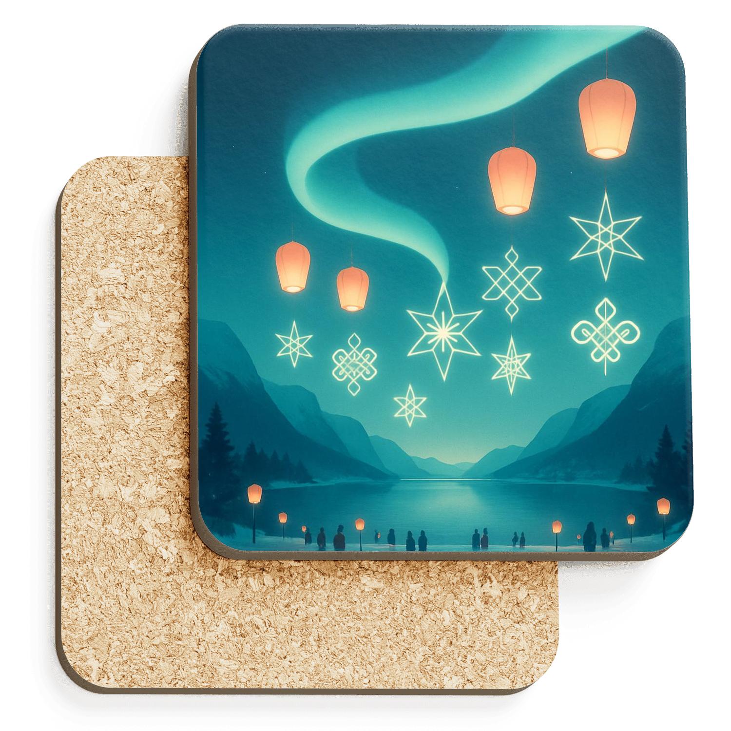 Aurora Lantern Treaty Night decorative beverage coasters