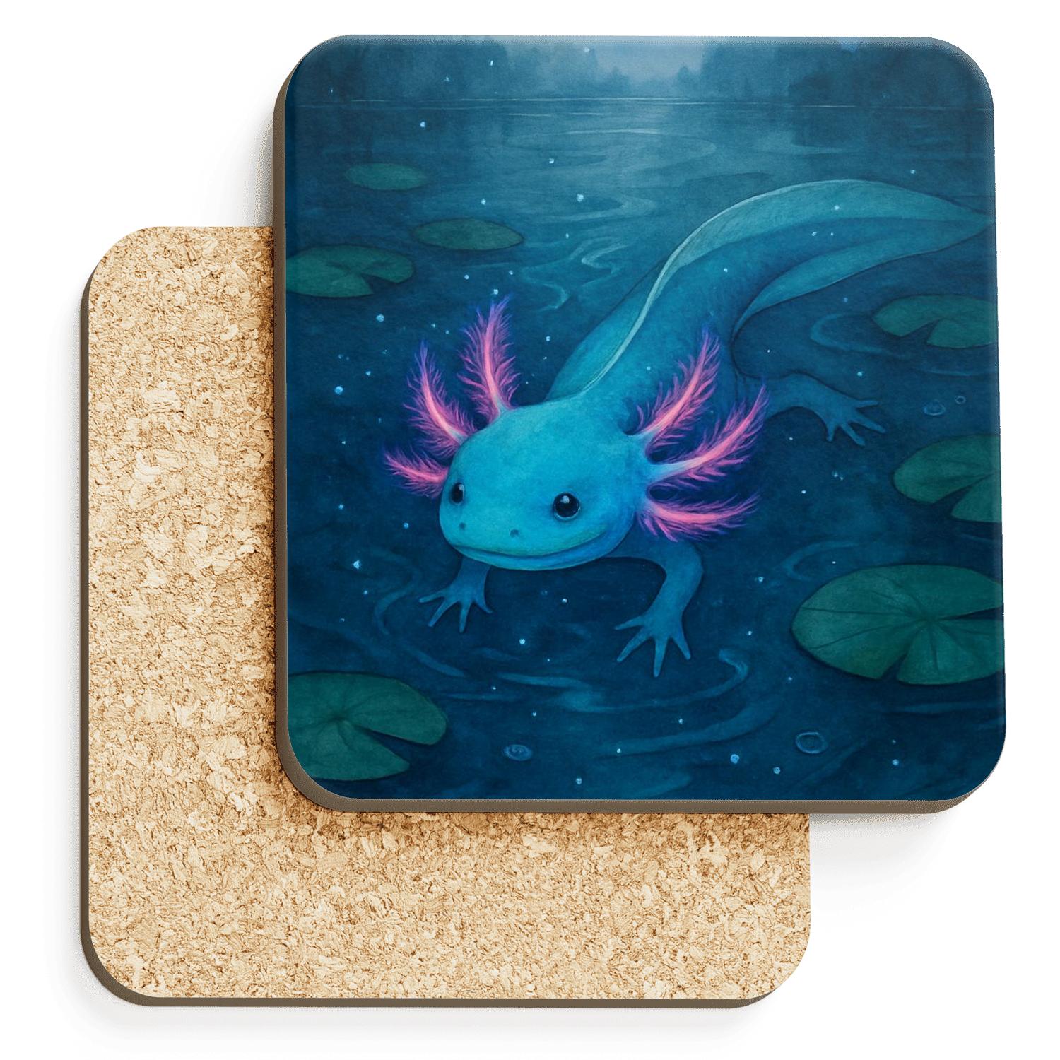 Bioluminescent Axolotl Lagoon absorbent drink coasters