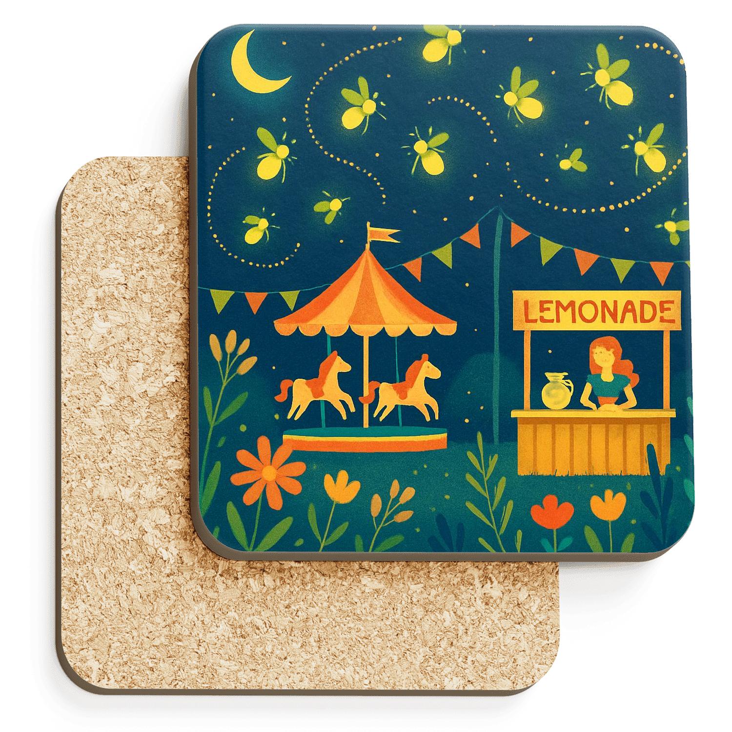 Summer Midnight Firefly Carnival custom engraved coasters