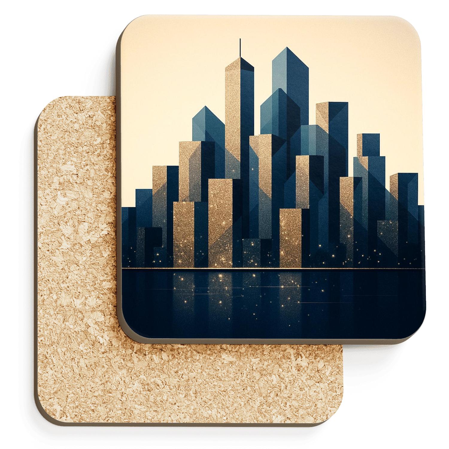 Prismatic Champagne Glitter Skyline coasters for home decor