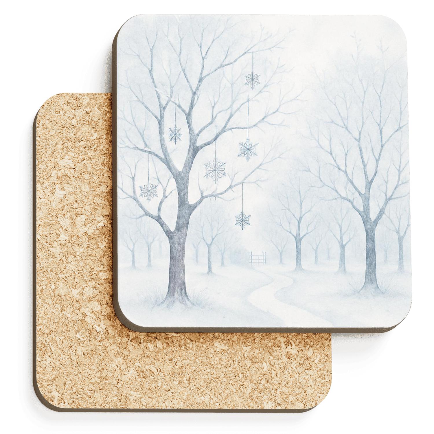 Winter Crystal Orchard Quiet wooden table coasters