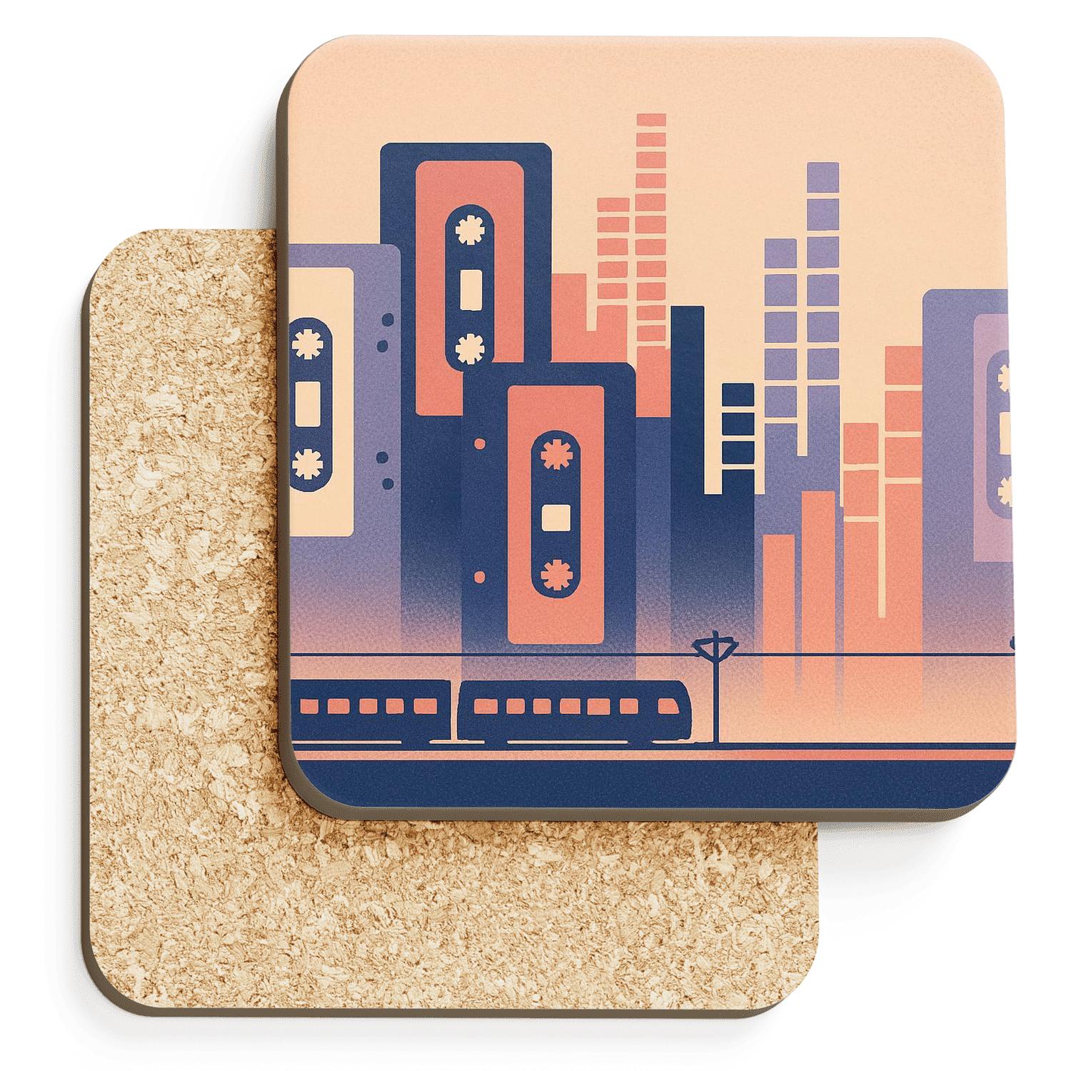 Cassette Skyline Commute cork coaster sets