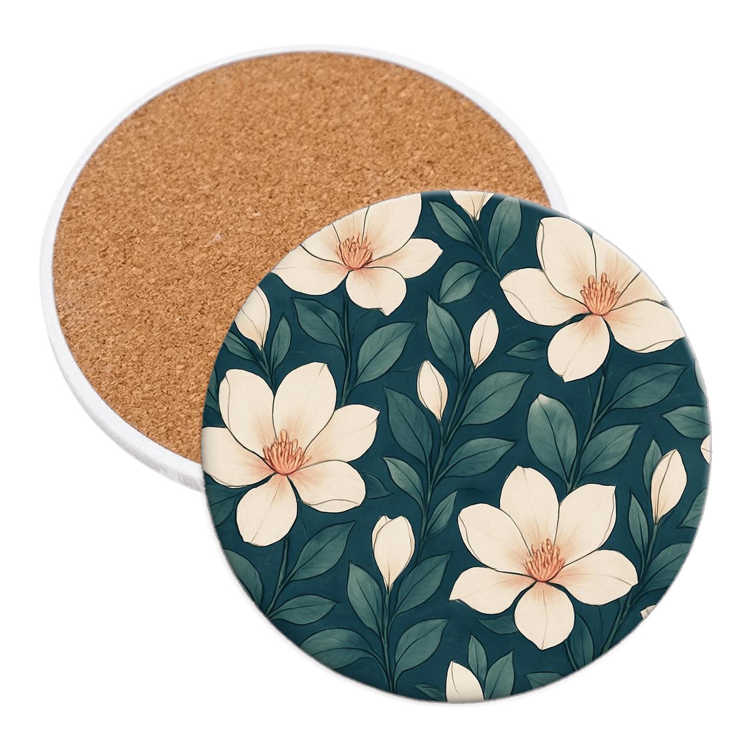 Moonlit Magnolia Lattice elegant tabletop coasters