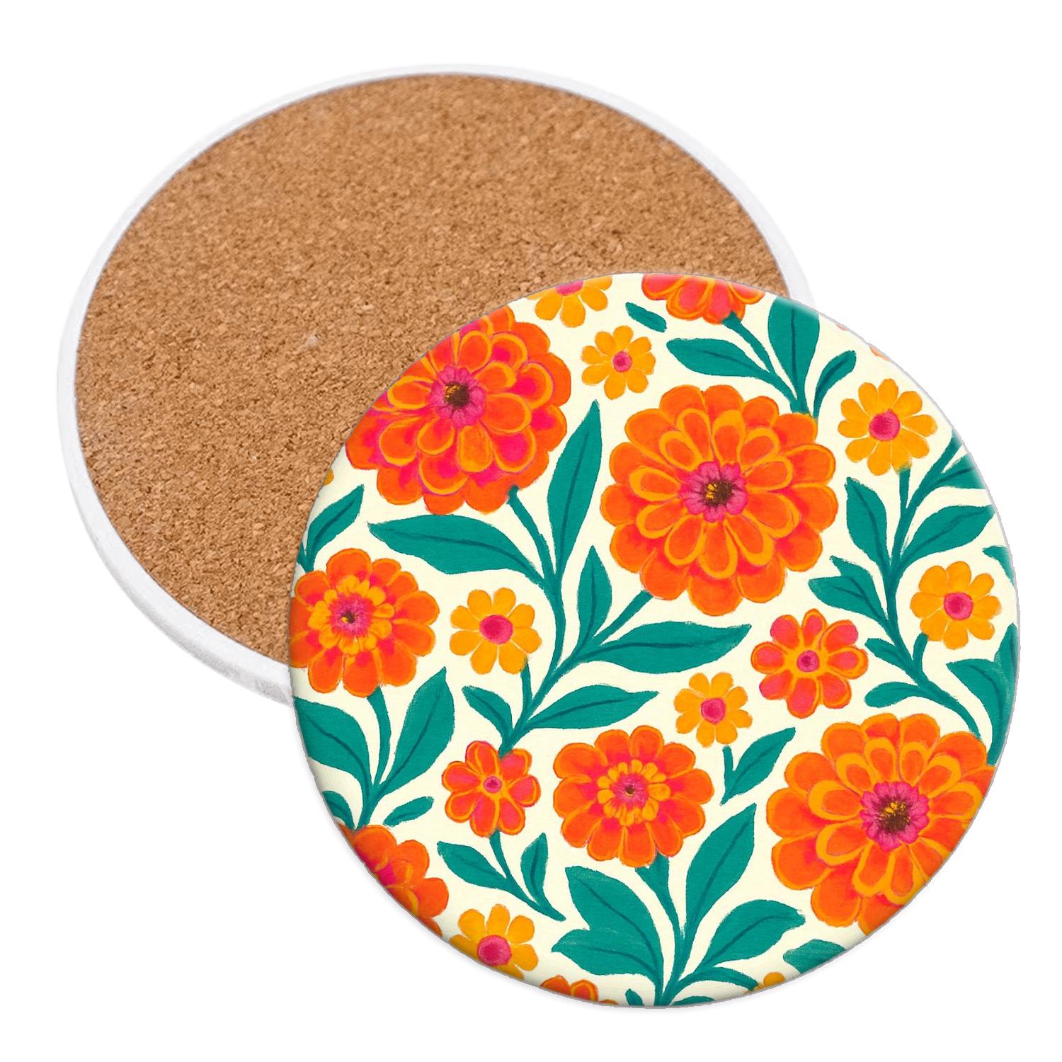 Citrus Zinnia Carnival decorative beverage coasters