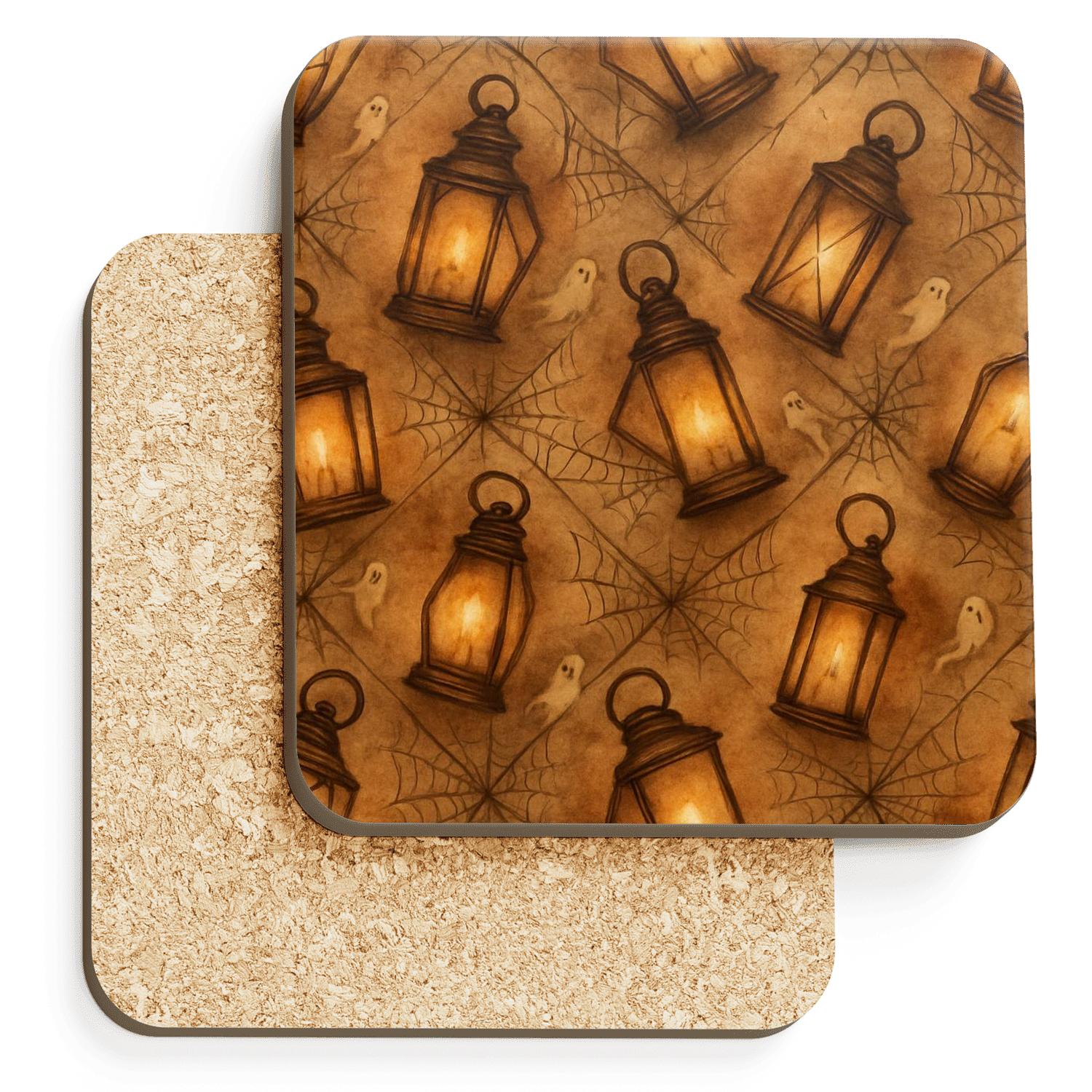Sepia Parchment Lantern Cluster Lattice wooden table coasters