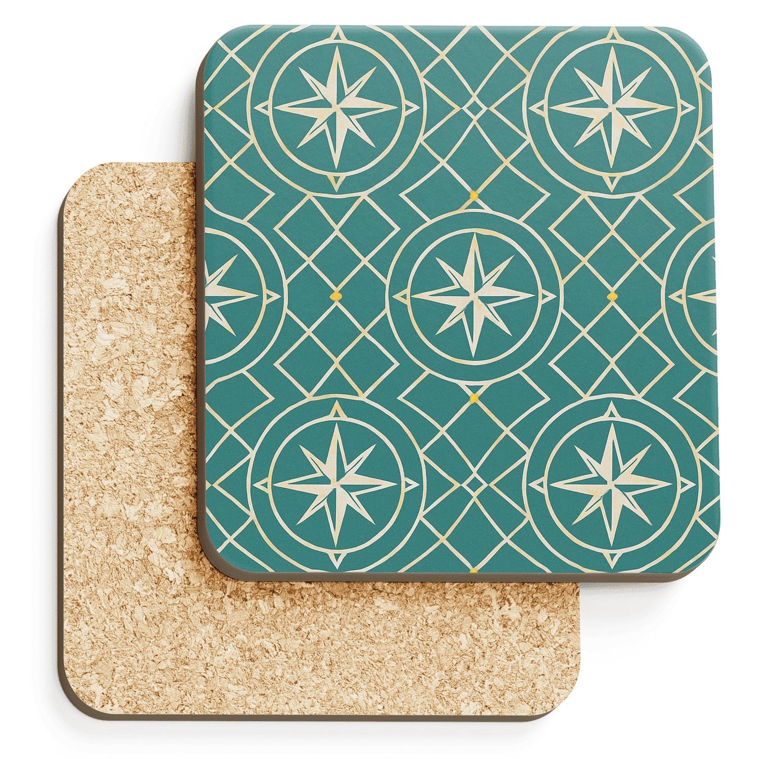 Teal Compass Rose Lattice decorative beverage coasters