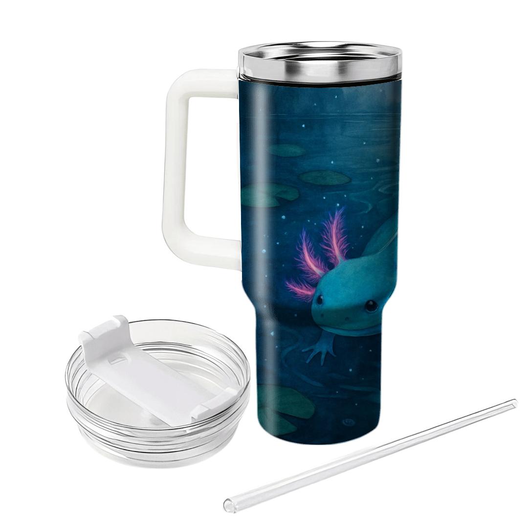 Bioluminescent Axolotl Lagoon tumblers with lids